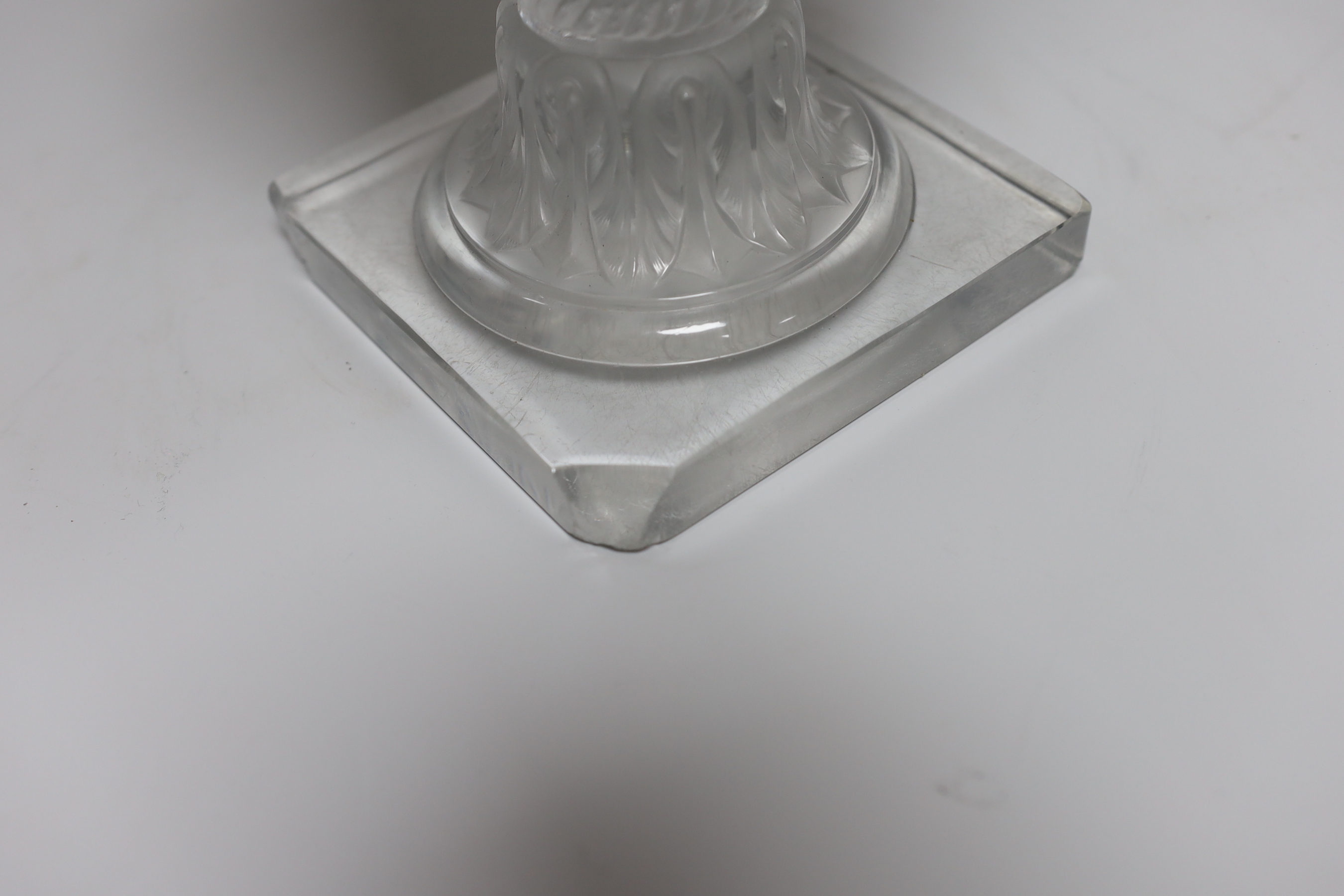 A Lalique frosted glass vase, 35cm (corners chipped)